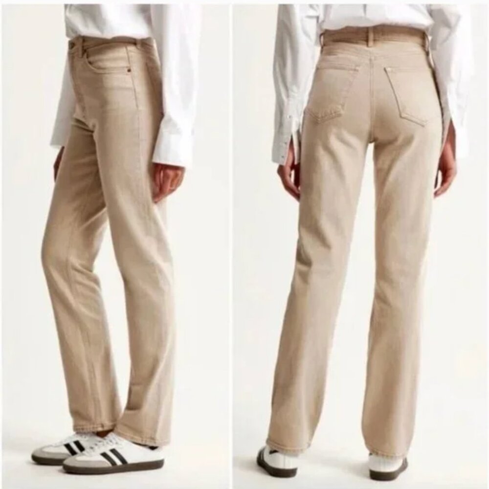 Abercrombie & Fitch Oat Tan Curve Love Ultra High Rise 90s Straight Jean Size 29 - Picture 8 of 8